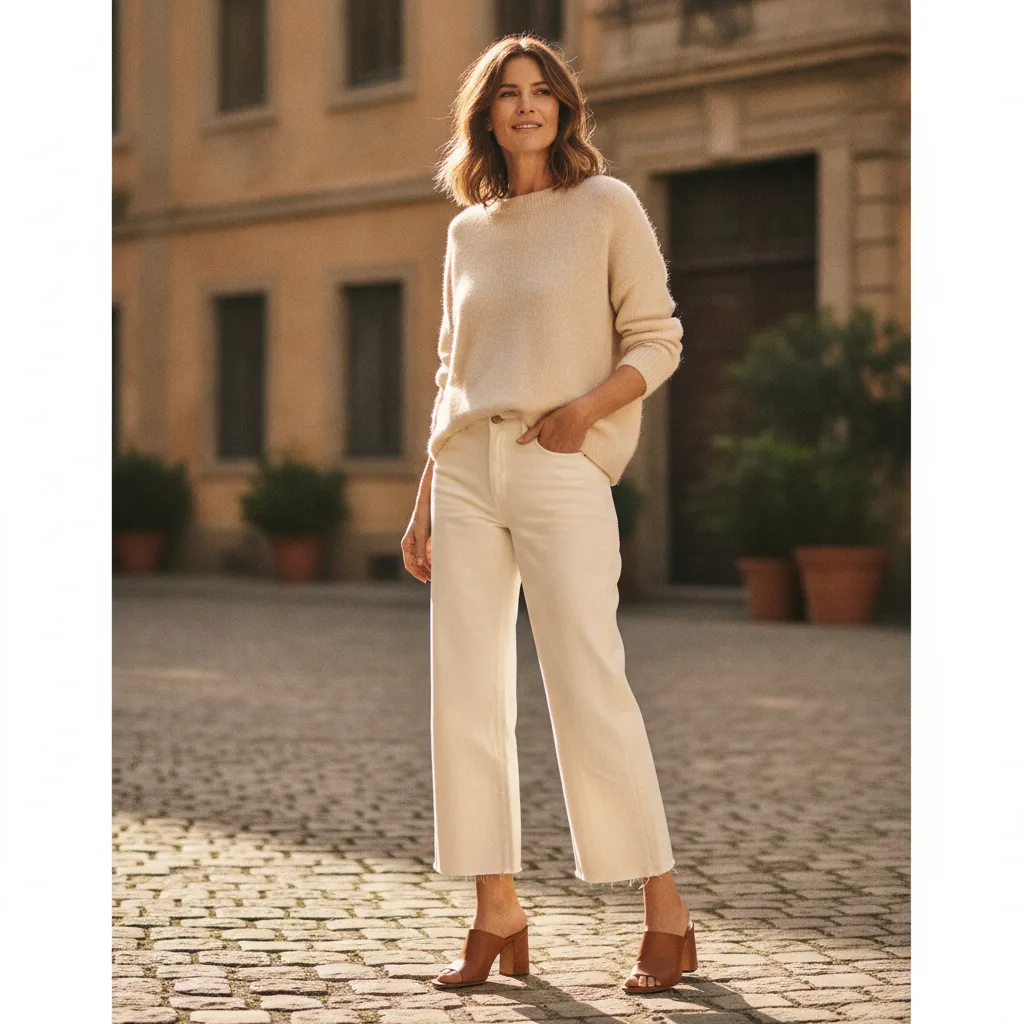 Weekend easy: wide-leg jeans, cashmere knit, mules